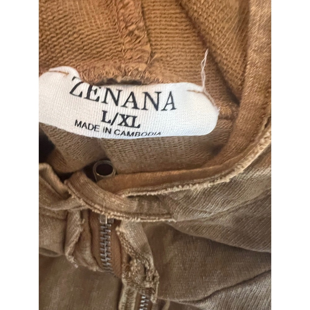 Zenana Acid Wash Zip Up Hoodie Mustard Tan Raw Edge Oversized L/XL TJW-5221A - Picture 9 of 9